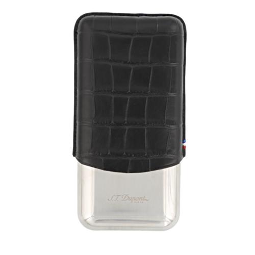 ST Dupont Leather Triple Cigar Case Metal Base - Croco Dandy Black