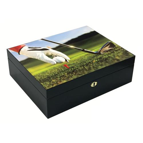 Prestige Golf Scene Humidor with Lock and Key Set - 75 Cigar Capacity