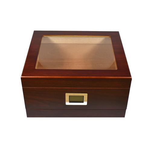 Chalet Glasstop Humidor, Storage Drawer & Digital Hygrometer - Cherry - 50 Cigar