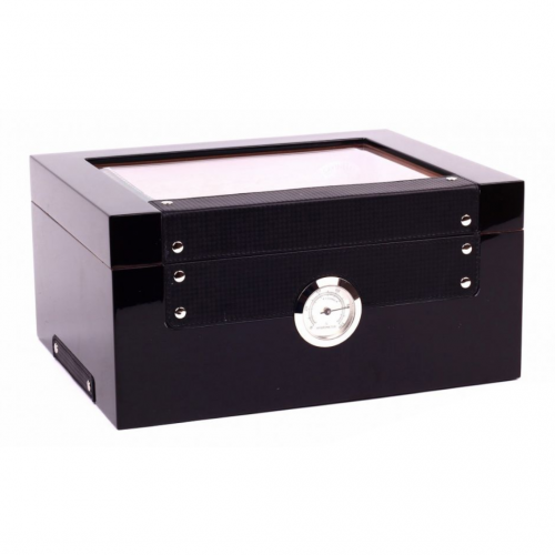 Savinelli Large Black Glasstop Humidor - 75 Cigar Capacity