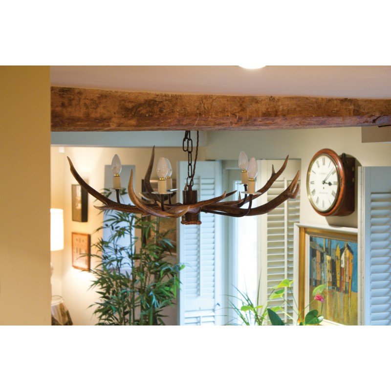 Cottage 5 Horn Antler Chandelier NEW