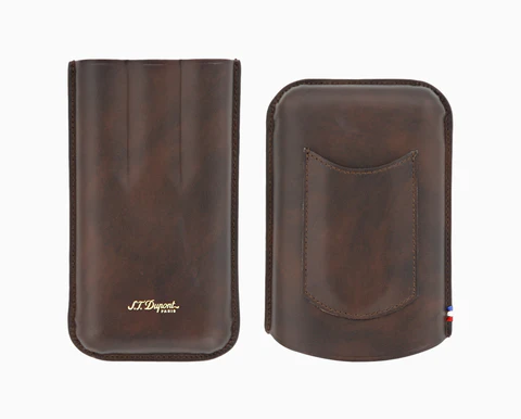 ST Dupont Atelier CL Leather Cigar Case - Brown - Holds 3 Cigars