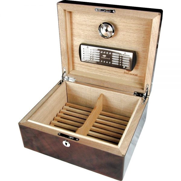 English Burl Walnut 25 Cigar Humidor with Lock