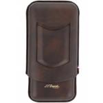 ST Dupont Atelier CL Leather Cigar Case - Brown - Holds 3 Cigars