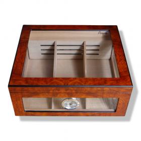 Angelo 4 Window Burl Humidor with External Hygrometer - 50 Cigar Capacity