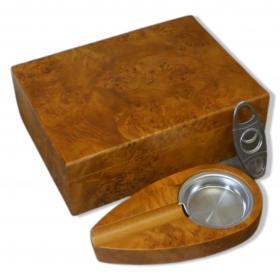 Edinburgh Burl Maple Humidor with Starter Set - 30 Cigar Capacity