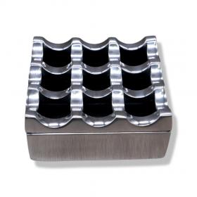 Cast Aluminium 9 Hole Grid Square Cigar Ash Tray - Silver