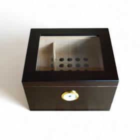 Sikarlan Matt Brown Humidor with Glass Top and Draw - 40 Cigar Capacity