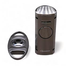 Cigarism Quad Torch Jet Flame Lighter & Cutter Gift Set - Gun Metal