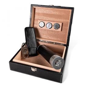 Prestige Alligator Motif Leather Humidor & Starter Set - Black - 20 Cigar