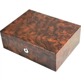 Apsley English Burl Walnut 15-20 Cigar Humidor with Lock