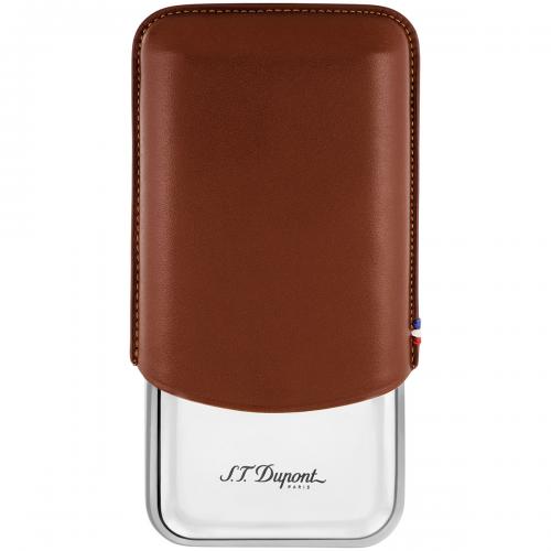 ST Dupont Leather Triple Cigar Case Metal Base - Brown