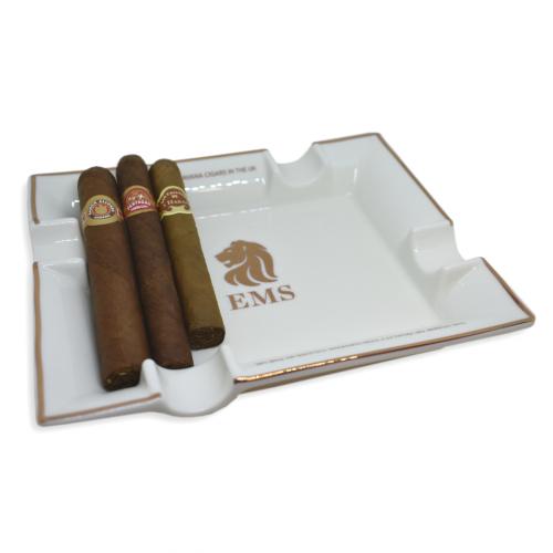 EMS White Ceramic Ashtray & Cuban Cigar Selection Sampler