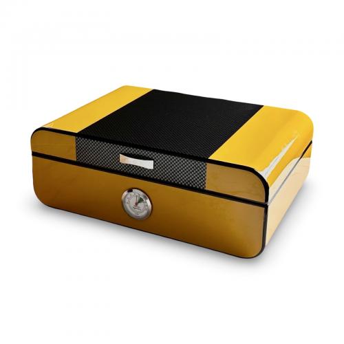Yellow and Carbon Fibre Finish Humidor - 30 Cigar Capacity