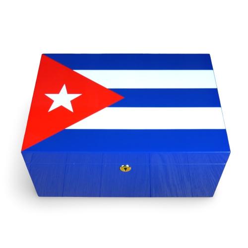 Cuban Flag Humidor with Lock & Front Dial - 75 Cigar Capacity