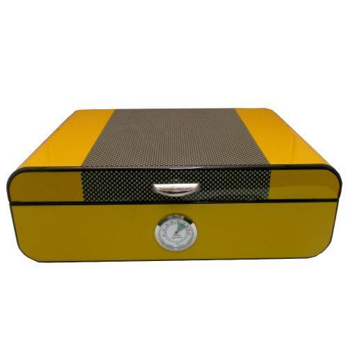 Yellow and Carbon Fibre Finish Humidor - 30 Cigar Capacity