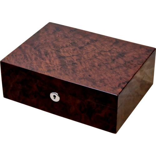 Apsley English Burl Walnut 15-20 Cigar Humidor with Lock